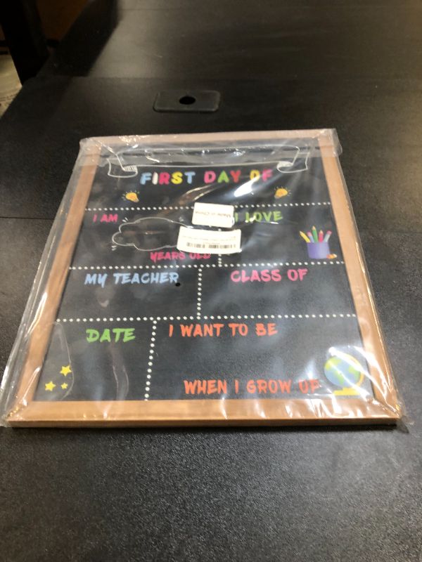 Photo 2 of First Day of School Sign - First Day of School Board - 14” X 11” Double-Sided, First & Last Day of School Chalkboard with Frame for Kids, Back to School Supplies for Preschool Kindergarten 1st Grade