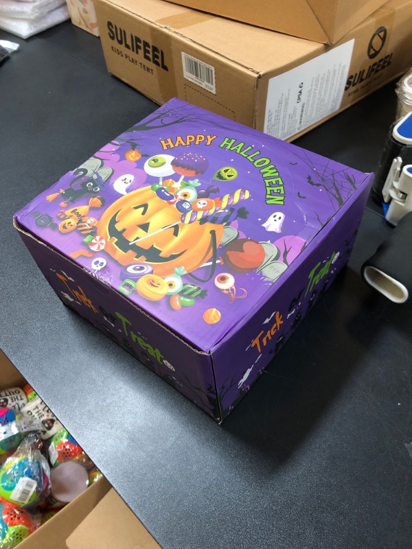 Photo 2 of 144 Pcs Halloween Party Favors for Kids,18 Pack Prefilled Mini Pumpkin Boxes Halloween Toys in Bulk Halloween Prizes Gifts for Trick or Treat Halloween Party Prizes Toys