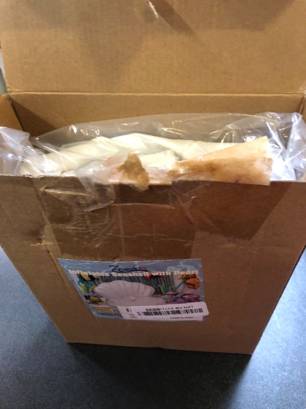 Photo 1 of Zcaukya Inflatable Seashell Pool Float, 45.2 Inch Giant Clam Air-Filled Toys with Pearl Ball for Kids Birthday Party Swimming Pool Summer Beach Party Mermaid Ocean Theme Party Decor