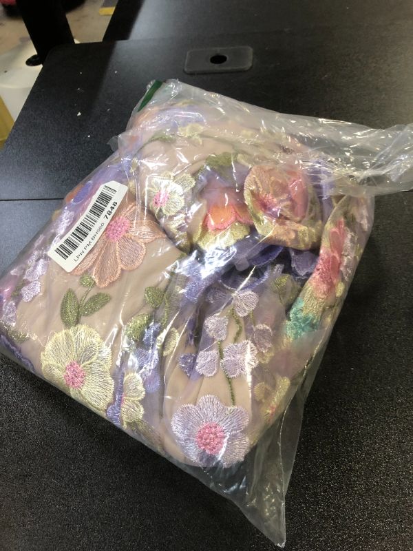 Photo 1 of Women's 3D Floral Embroidery Dress Ruffle Sleeve Fishtail Lace Bodycon Party Cocktail Mini Dress (US, Alpha, Small, Regular, Regular, Purple)