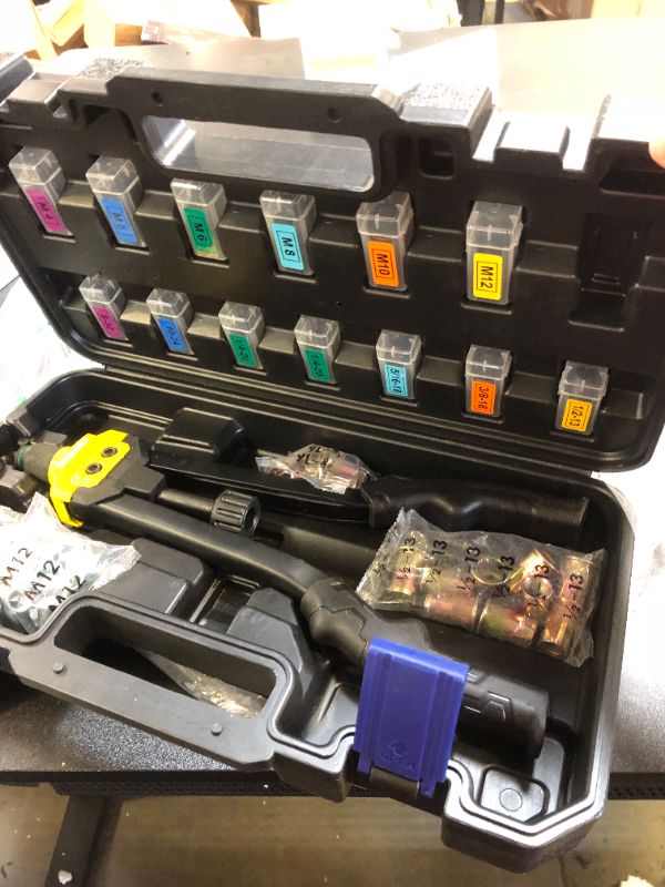 Photo 1 of IMQUALI Rivet Nut Tool Rivet Nut Kit, 16" Rivnut Tool Kit with 13 Metric & SAE Mandrels Rivet Nut Assortment Kit with 130 Rivet Nuts, Hand Riveters Nutsert Tool Kit with Durable Blow Molded Case