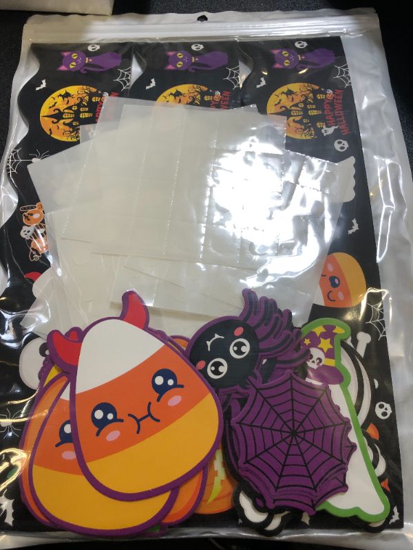 Photo 2 of 36FT Halloween Bulletin Board Decorations, Black Halloween Bulletin Board Scalloped Border Trim 48PCS Halloween Pumpkins Bat Ghost Mini Colorful Paper Cut Outs for Classroom School Office