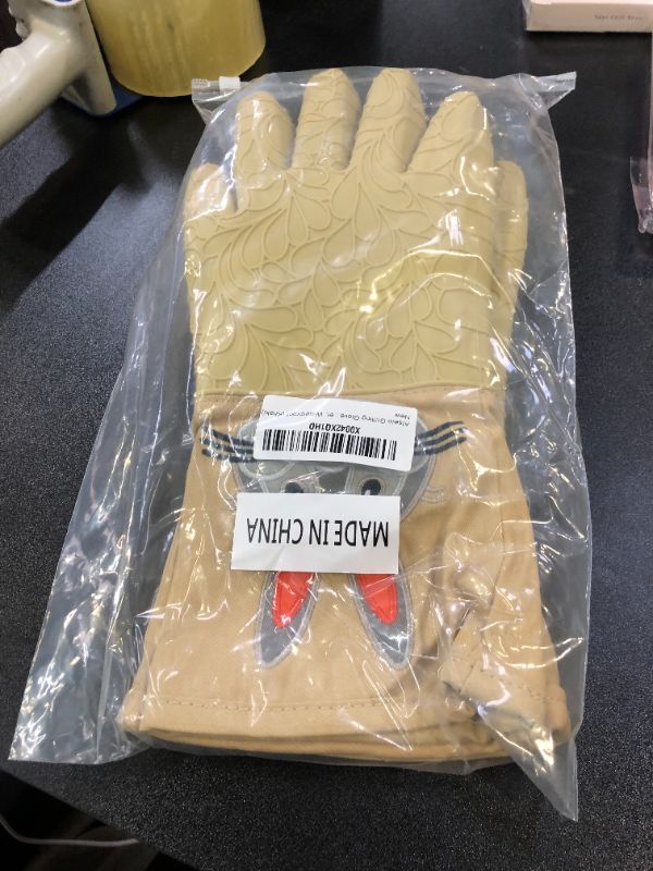 Photo 2 of Alselo Grilling Gloves, Silicone Smoker Oven Gloves 1 Pair, Heat Resistant Oven Mitts,14" Grill BBQ Gloves, Non-Slip Silicone Internal Protective Cotton Layer, Waterproof (Khaki)