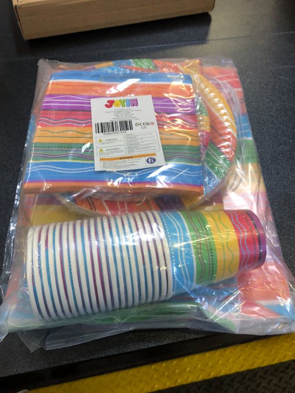 Photo 2 of JOYIN 82 PCS Mexican Themed Fiesta Party Supplies Set Including Plates Cups Napkins Tablecloth and Banner for Cinco de Mayo, Mexican-Themed School Dance, Fiesta Themed Party