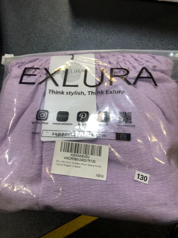 Photo 2 of EXLURA Casual Short Cap Sleeve Girls Tie Back A Line Ruffle Hem Junior Teenage Kids Short Mini Dress Size 6-15 Years Purple