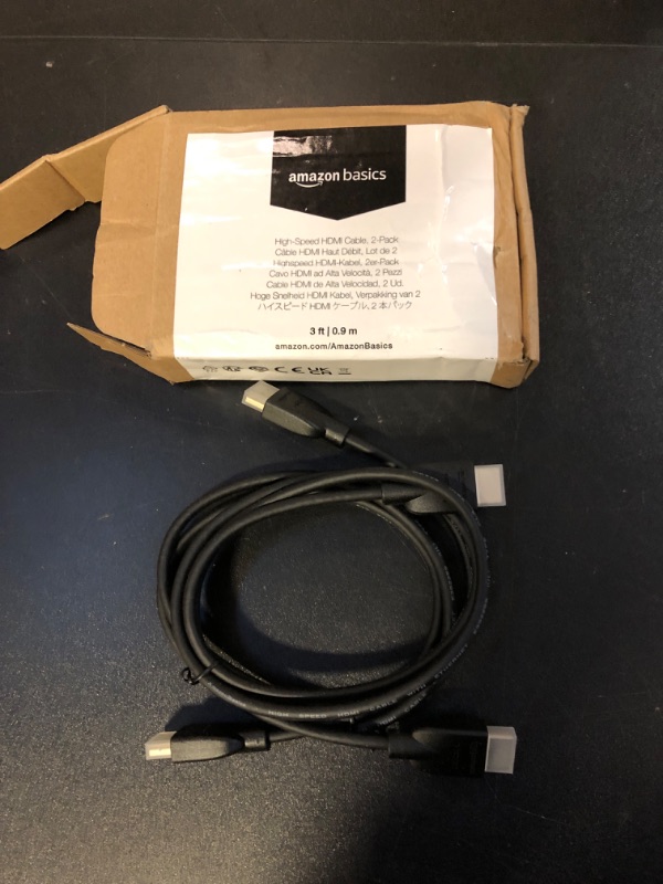 Photo 1 of Amazon Basics High-Speed 4K Ultra HD 2-Pack HDMI 2.0 Cable/Cord, 3 feet, 18 Gbps, 60 Hz, 2160p, 48 bit, Male-to-Male, Ethernet Ready, 3D, Black