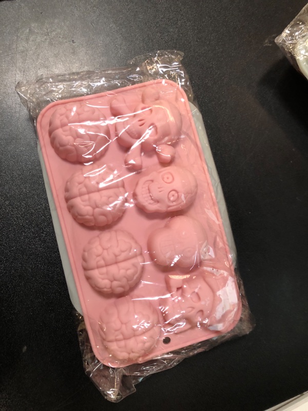 Photo 1 of 3D Brain and Heart Chocolate Mold,Skeleton Pirate Human Brain Mold,2 Pack Halloween Organ Shape Silicone Molds for Chocolate Pudding Dessert Jelly Handmade Soap Candle for Halloween Party Props