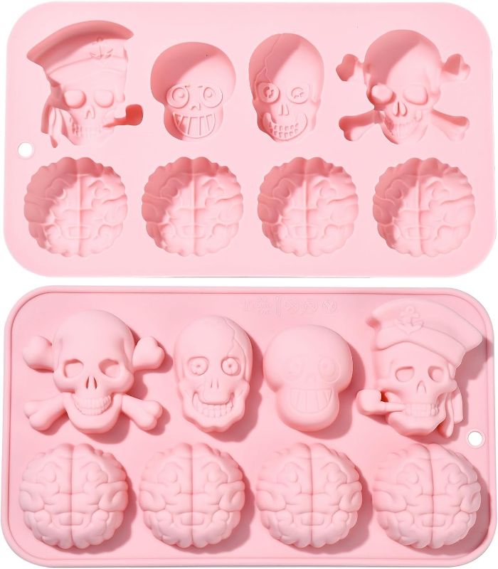 Photo 1 of  2 pcs Mixed Styles Halloween Theme Fondant Mold Skull Skeleton Human Brain Mold for DIY Party Cake Chocolate Jello Candy Resin Craft Making Decoration