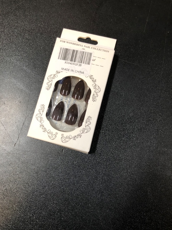 Photo 1 of Brown Press on Nails Almond Shape Fake Nails Medium False Nails Solid Color Acrylic Nails Fall Artificial Nails Full Cover Medium Stick on Nails Almond Glossy Glue on Nails for Women Girls Manicure