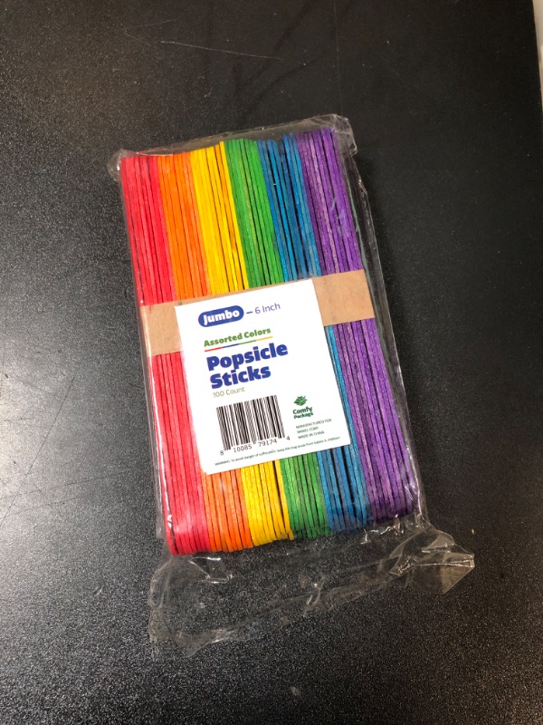 Photo 2 of Comfy Package [100 Count] 6 Inch Colored Jumbo Popsicle Sticks for Crafts - ICES, Ice Cream, Waxing, Tongue Depressor Wood Craft Sticks