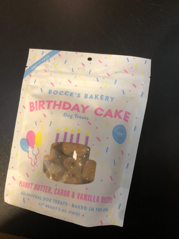 Photo 2 of Bocce's Bakery Birthday Cake Treats for Dogs - Special Edition Wheat-Free Dog Treats, Made with Real Ingredients, Baked in The USA, All-Natural Peanut Butter Vanilla Biscuits, 5 oz BB 12/07/2024