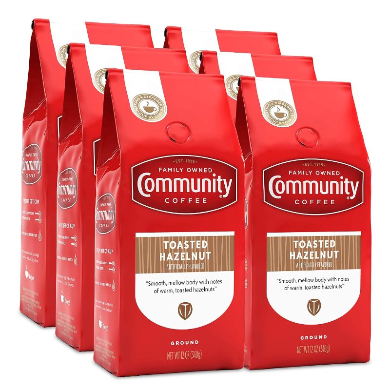 Photo 1 of Community Coffee Toasted Hazelnut Flavored 72 Ounces, Medium Roast Ground Coffee, 12 Ounce Bag (Pack of 6)