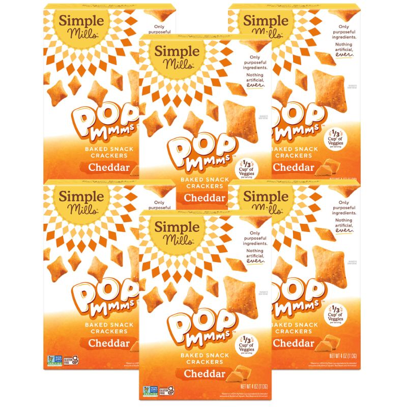 Photo 1 of Simple Mills Pop Mmms DHF10&nbsp;Veggie Flour Baked Snack Crackers, Cheddar, Nothing Artificial, Kosher, Gluten Free & Non-GMO, 4 Ounce (Pack of 6)
exp nov 30 2024