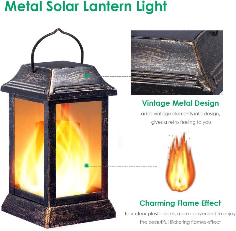 Photo 1 of 1pc TomCare Solar Lights Metal Flickering Flame Solar Lantern Outdoor Hanging Lanterns Lighting Heavy Duty Solar Powered Waterproof LED Flame Lights for Patio Garden Christmas Decorations,(Bronze)