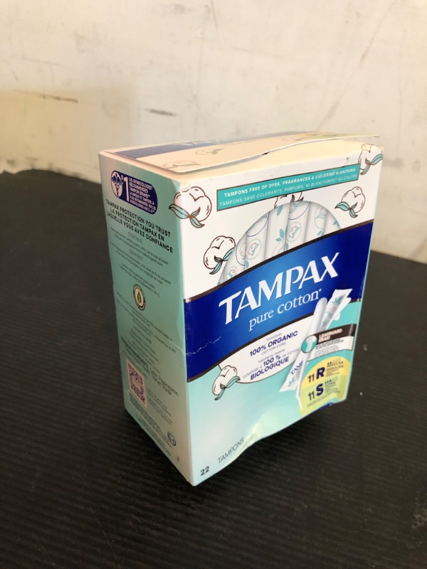 Photo 1 of Tampax Pure Cotton Tampons, Contains 100% Organic Cotton Core, Regular/Super Absorbency, unscented, 22 Count x 3 Packs (66 Count Total)