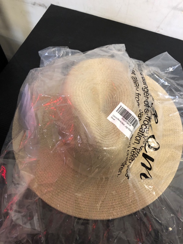 Photo 2 of Lanzom Women Wide Brim Straw Panama Roll up Hat Fedora Beach Sun Hat UPF50+