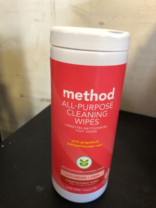 Photo 2 of METHOD Pink Grapefruit All Purpose Cleaning Wipes, Multi-Surface, Compostable, 30 Count (Pack of 1)