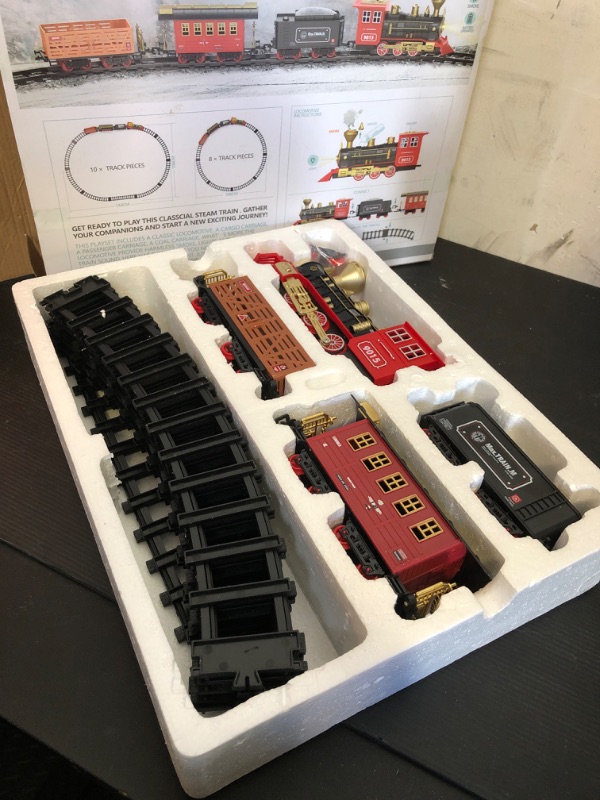 Photo 2 of Hot Bee Train Set - Train Toys for Boys with Smokes, Lights and Sound, Toy Train with Steam Locomotive, Train Carriages and Tracks, Toddler Model Trains for 3 4 5 6 7 8+ Years Old Kids Birthday Gifts