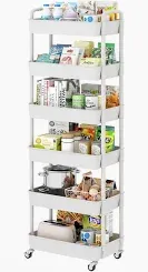 Photo 1 of Sywhitta 6-Tier Plastic Rolling Utility Cart with Handle, Multi-Functional Storage Trolley for Office, Living Room, Kitchen, Movable Storage Organizer with Wheels, White