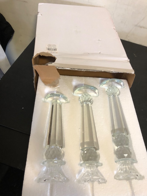 Photo 2 of Allgala Set of 3 Crystal Glass Made Reverse Tapered Pillar and Hand Crafted Ball Candlesticks - 8.5,10,11 Inches -HD89154