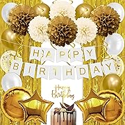 Photo 1 of KatchOn, Gold Birthday Decorations Set - Pack of 45 | Gold Fringe Backdrop, Gold Happy Birthday Banner for Golden Birthday Party Decorations 
