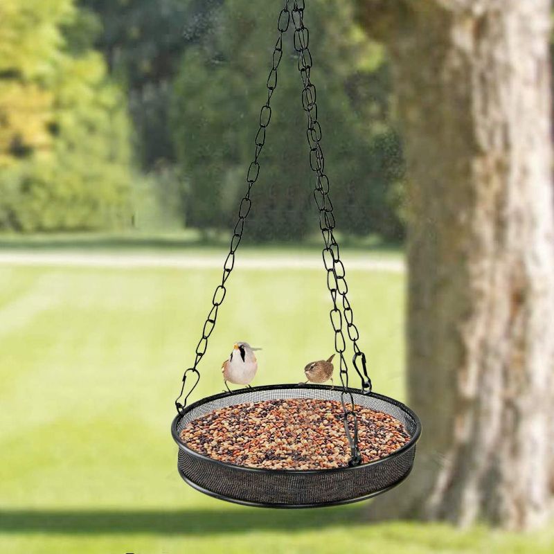 Photo 3 of 5 - BRAND NEW - HOME-X ROUND MESH HANGING BIRD FEEDER, EASY-FILL OUTDOOR BIRD FEEDER, 7" DIAMETER 16 1/2" L X 7" W X 1" H, BLACK