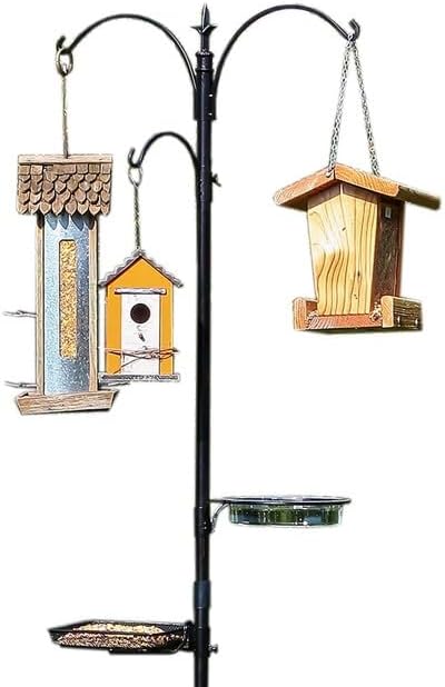 Photo 2 of 2 - BRAND NEW - HOME-X PREMIUM 3-ARM BIRD FEEDING STATION WITH SEED TRAY AND WATER DISH, MULTI BIRD FEEDER POLE KIT WITH BIRD BATH AND MESH TRAY, 91" L X 22" W, BLACK