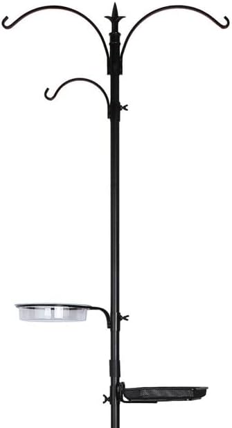 Photo 1 of 2 - BRAND NEW - HOME-X PREMIUM 3-ARM BIRD FEEDING STATION WITH SEED TRAY AND WATER DISH, MULTI BIRD FEEDER POLE KIT WITH BIRD BATH AND MESH TRAY, 91" L X 22" W, BLACK