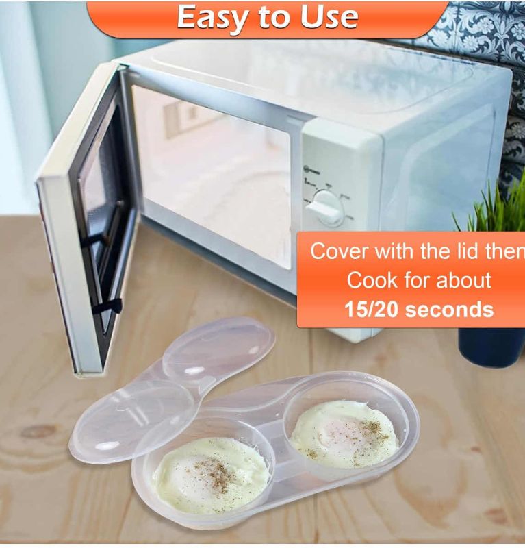 Photo 3 of 4-BRAND NEW-HOME-X MICROWAVE 2 EGG POACHER. BPA FREE, WITH LID. (4CT)