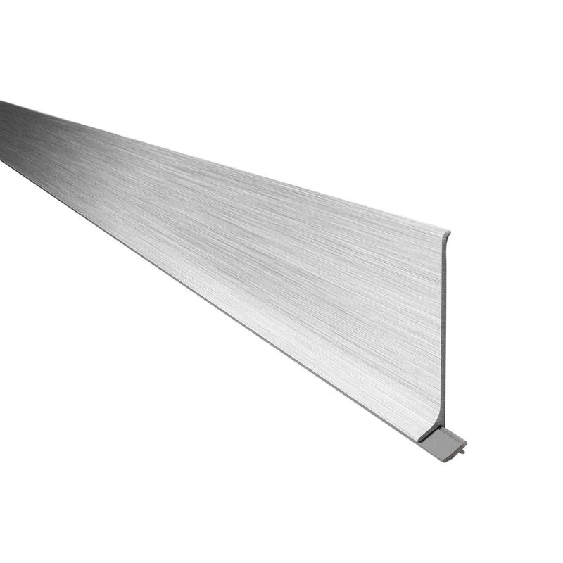 Photo 1 of SCHLUTER DESIGNBASE-SL L-SHAPE ALUMINUM TRIM BRUSHED STAINLESS STEEL FINISH 6.375” X 98.5” (10 PER CASE) READ NOTES