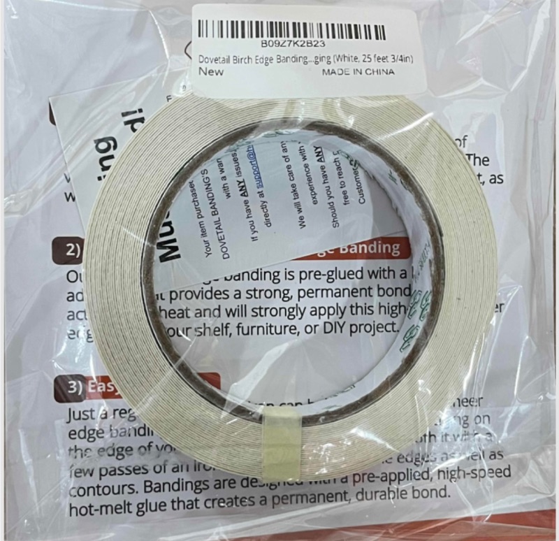 Photo 1 of CASE OF 60 DOVETAIL BIRCH WHITE VENEER IRON ON BANDING TAPE ROLLS 0.75” X 25’