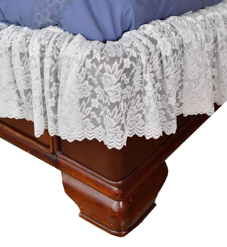 Photo 1 of CASE OF 20 HOME-X WHITE LACE SCALLOPED ELASTIC BED WRAP AROUND EASY FIT DUST RUFFLE BED SKIRT QUEEN/KING