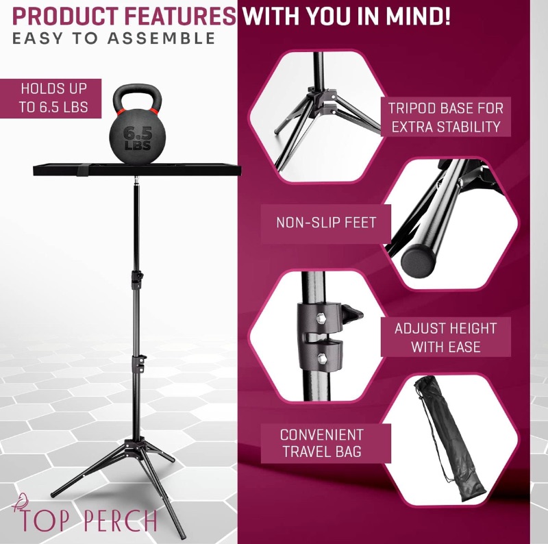 Photo 1 of CASE OF 5 TOP PERCH PORTABLE PROJECTOR STAND LAPTOP TRIPOD STAND WITH ADJUSTABLE HEIGHTS 18.5”, 29.5”, 42.5” AND HOLD 6.5LBS