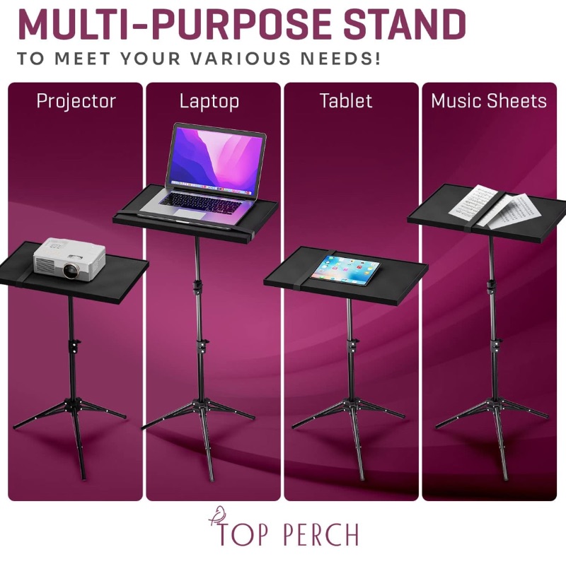 Photo 1 of CASE OF 5 TOP PERCH PORTABLE PROJECTOR STAND LAPTOP TRIPOD STAND WITH ADJUSTABLE HEIGHTS 18.5”, 29.5”, 42.5” AND HOLD 6.5LBS