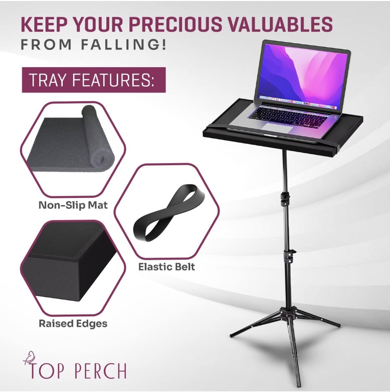 Photo 1 of CASE OF 5 TOP PERCH PORTABLE PROJECTOR STAND LAPTOP TRIPOD STAND WITH ADJUSTABLE HEIGHTS 18.5”, 29.5”, 42.5” AND HOLD 6.5LBS