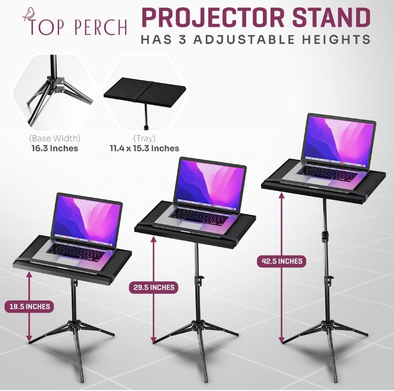 Photo 1 of CASE OF 5 TOP PERCH PORTABLE PROJECTOR STAND LAPTOP TRIPOD STAND WITH ADJUSTABLE HEIGHTS 18.5”, 29.5”, 42.5” AND HOLD 6.5LBS