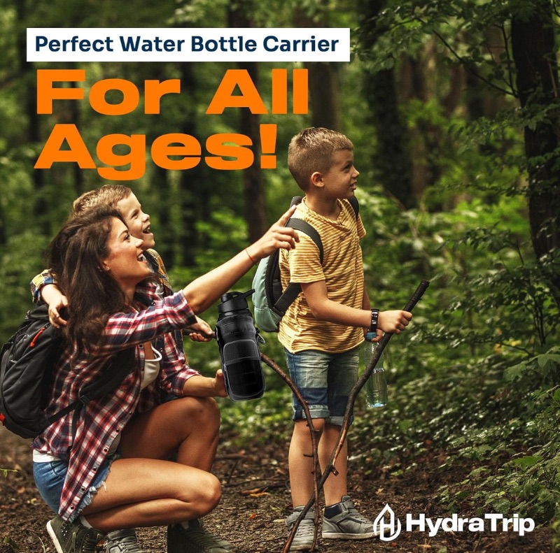 Photo 1 of CASE OF 25 HYDRATRIP 25 OZ 600D WATER BOTTLE HOLDER WITH STRAP CARRY AND PROTECT YOUR BOTTLE IN STYLE ADJUSTABLE STRAPS WITH 2 BIG POCKETS INSULATED CARRIER SLING POUCH FOR WALKING & HIKING (BLACK)