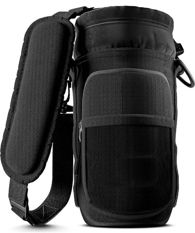 Photo 1 of CASE OF 25 HYDRATRIP 25 OZ 600D WATER BOTTLE HOLDER WITH STRAP CARRY AND PROTECT YOUR BOTTLE IN STYLE ADJUSTABLE STRAPS WITH 2 BIG POCKETS INSULATED CARRIER SLING POUCH FOR WALKING & HIKING (BLACK)
