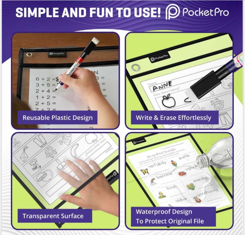 Photo 1 of CASE OF 70-6 PACKS POCKETPRO DRY ERASE POCKETS - 14” X 10”