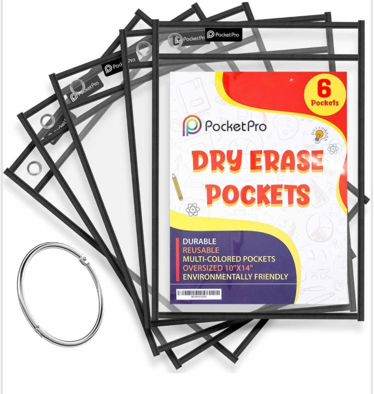Photo 1 of CASE OF 70-6 PACKS POCKETPRO DRY ERASE POCKETS - 14” X 10”