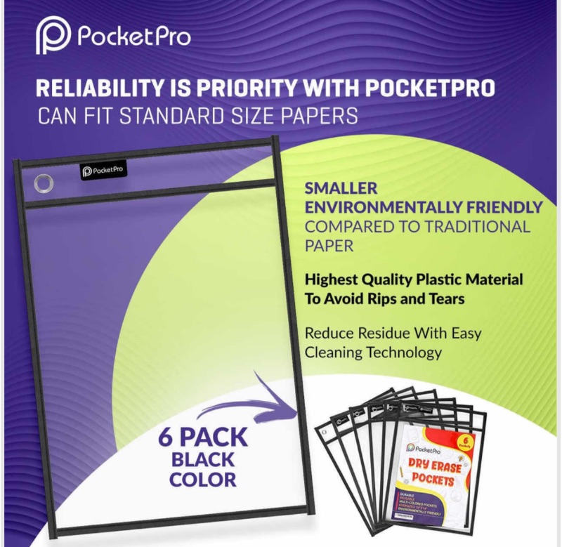 Photo 1 of CASE OF 70-6 PACKS POCKETPRO DRY ERASE POCKETS - 14” X 10”