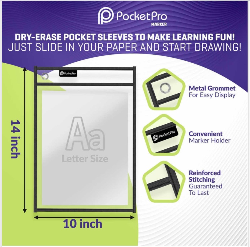Photo 1 of CASE OF 70-6 PACKS POCKETPRO DRY ERASE POCKETS - 14” X 10”