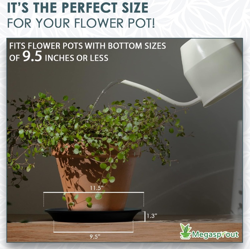 Photo 1 of CASE OF 20 MEGASPROUT 6 PACK PLANT SAUCER TRAYS 9”, STRUDY PLASTIC PLANT TRAYS FOR POTS AND PLANTERS PROTECT AND ENHANCE SURFACES WITH BLACK ROUND FLOWER POT SAUCERS