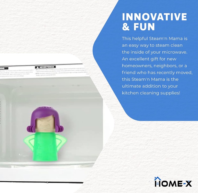 Photo 1 of CASE OF 80 STEAM’N MAMA MICROWAVE STEAM CLEANER, USEFUL AND FUN ANGRY MOM MICROWAVE CLEANER, EASY-TO-USE KITCHEN CLEANING TOOL GREEN/PURPLE