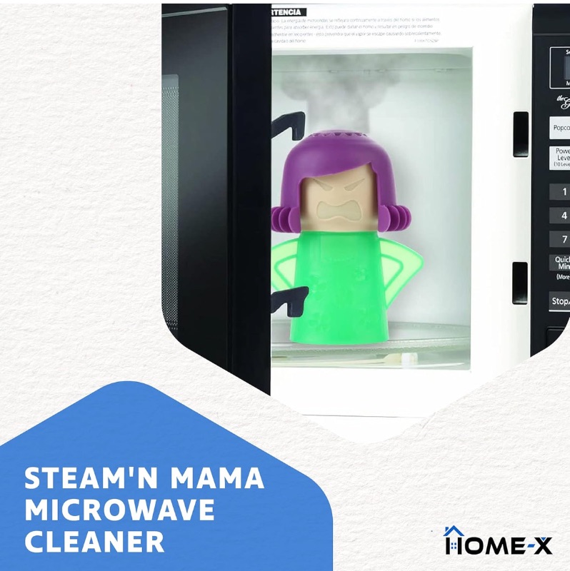 Photo 1 of CASE OF 80 STEAM’N MAMA MICROWAVE STEAM CLEANER, USEFUL AND FUN ANGRY MOM MICROWAVE CLEANER, EASY-TO-USE KITCHEN CLEANING TOOL GREEN/PURPLE
