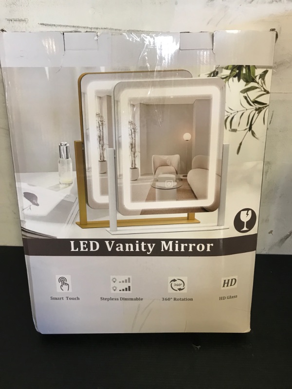 Photo 1 of FENNIO Vanity Mirror with Lights - 15"x12.6" LED Lighted Makeup Mirror, Large Makeup Mirror with Lights, Touch Screen with 3-Color Lighting, Dimmable, for Vanity Desk Tabletop, Bedroom