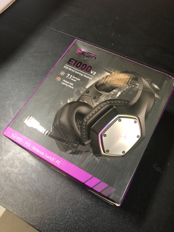 Photo 1 of EKSA E1000 V2 Gaming Headset, PC Headset with USB C Plug, Wired Headphones with Noise Canceling Microphone, 7.1 Surround Sound, RGB Light, include USB Adapter for Computer,Mac, PS4/PS5 Console, Laptop