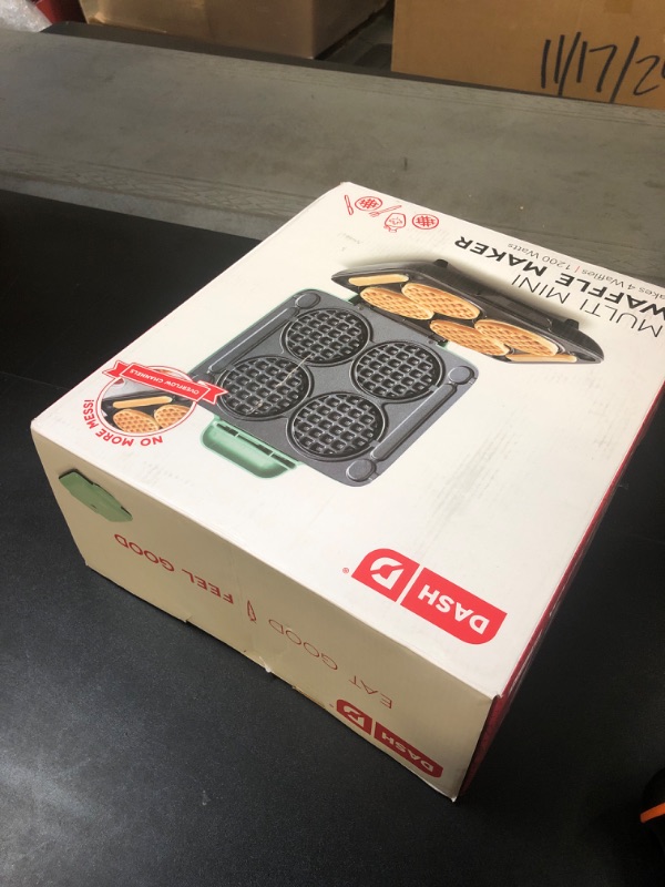 Photo 1 of DASH Multi Mini Waffle Maker: Four Mini Waffles, Perfect for Families and Individuals, 4 Inch Dual Non-stick Surfaces with Quick Release & Easy Clean - Aqua