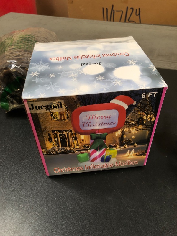 Photo 1 of Juegoal Christmas Inflatables Outdoor Decorations, 6FT Inflatable Xmas Standing Mailbox, Lighted Blow Up Letters to Santa Mail Box with LED Lights, Light Up Holiday Winter Lawn Yard Garden Decor