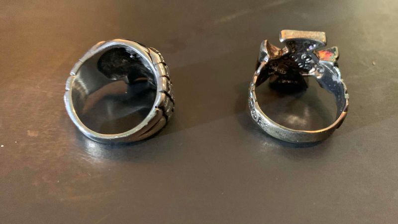 Photo 1 of 2-MENS SILVER SKULL & CROSS RINGS-SIZE 11